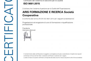ARIS, RINNOVATA LA CERTIFICAZIONE ISO 9001:2015